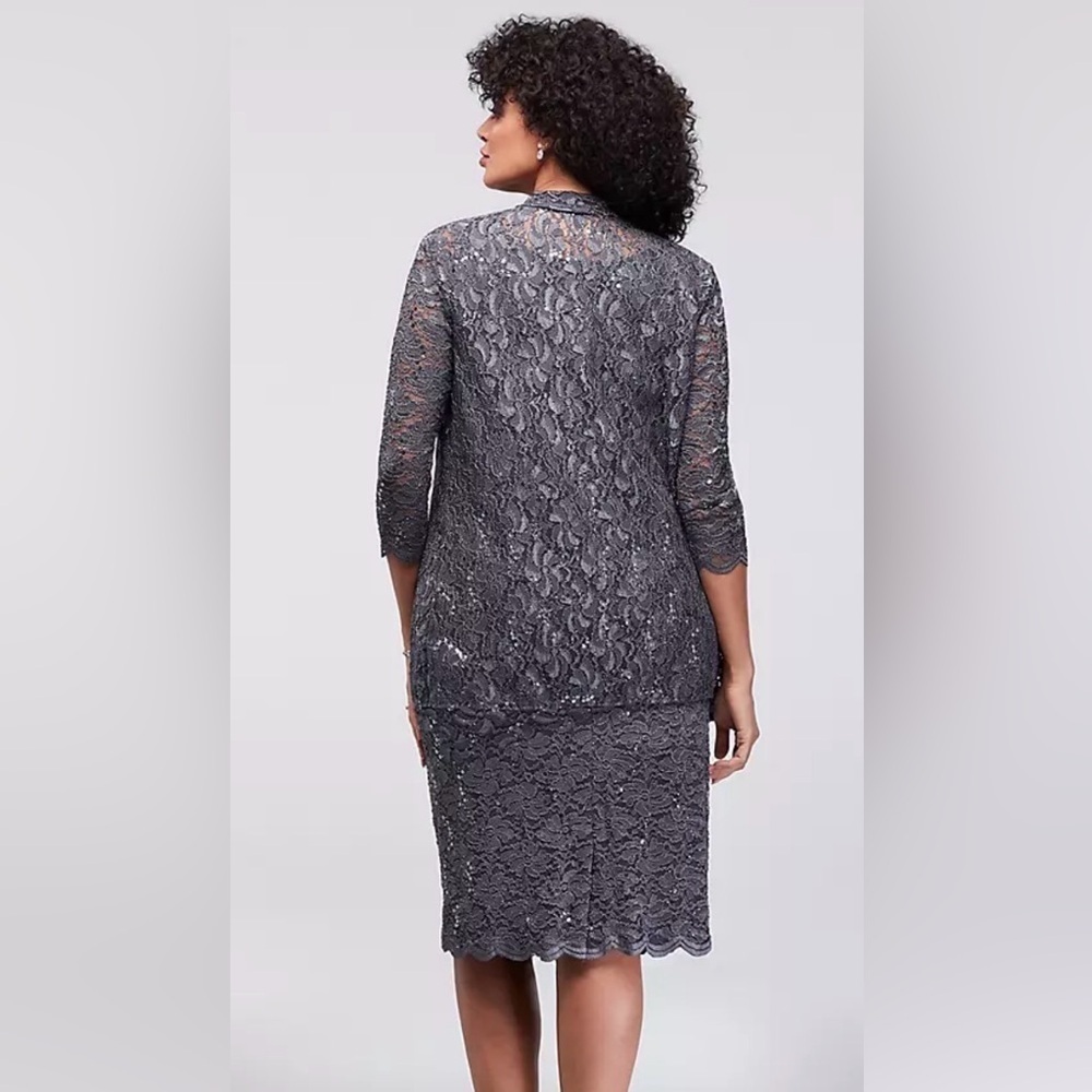 Alex Evenings Sparkly Formal Dress With Light Shaw Sweater - Picture 2 of 13